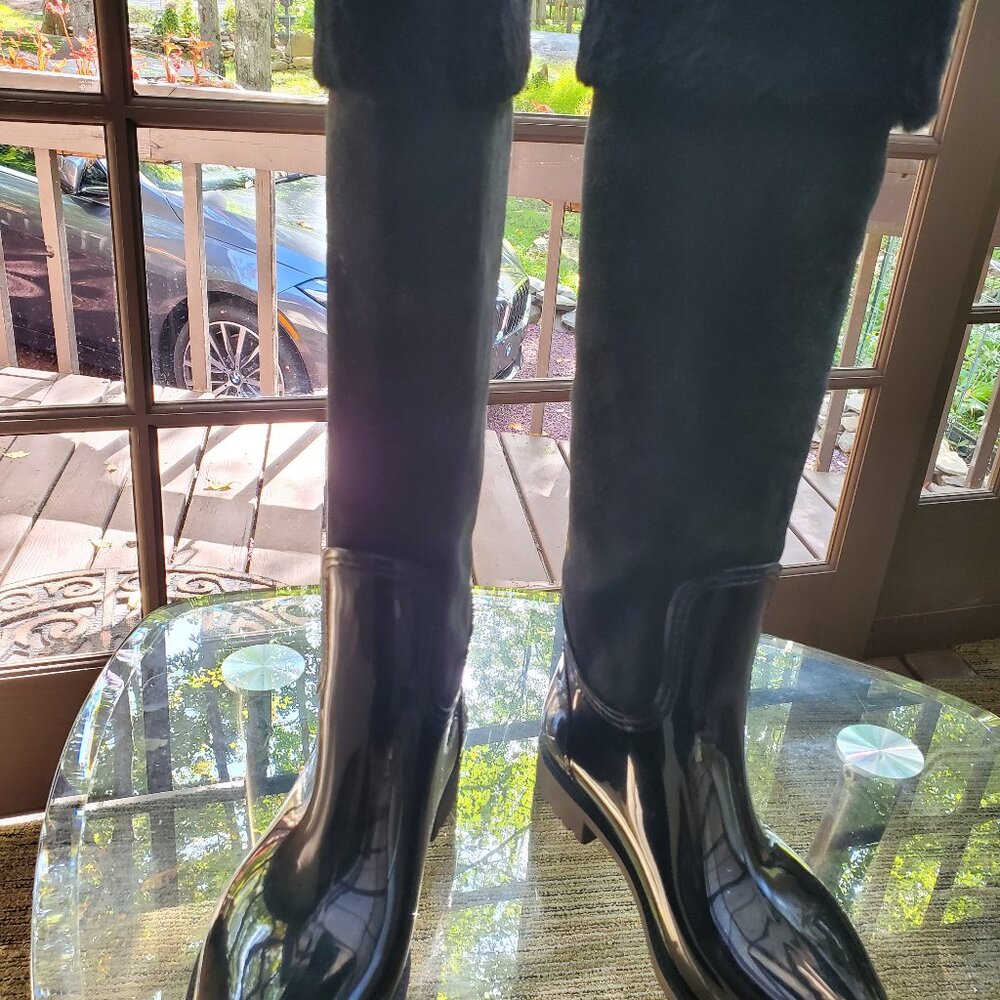 MENDHINI RUBBER-SUEDE TALL BLACK RAIN BOOTS SIZE 8 US 7.5 made in Italy